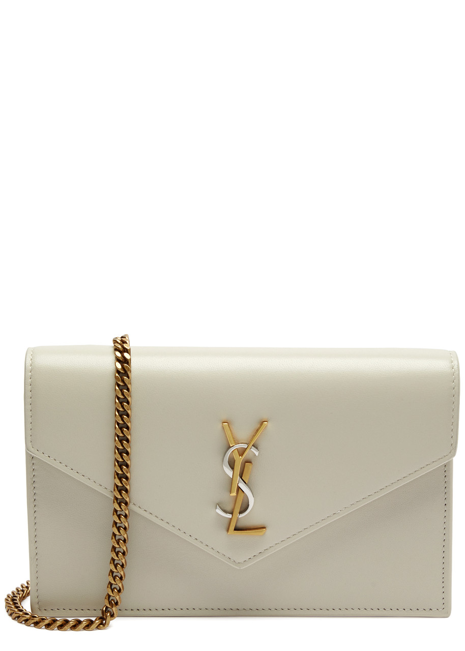 Saint Laurent Envelope Leather Wallet On Chain, Leather Wallet, White In White