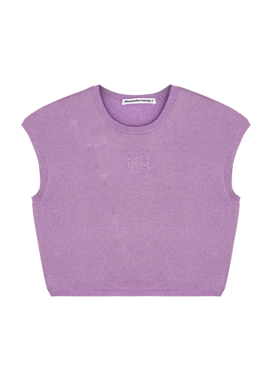 ALEXANDER WANG T ALEXANDERWANG. T CROPPED GLITTERED STRETCH-KNIT T-SHIRT