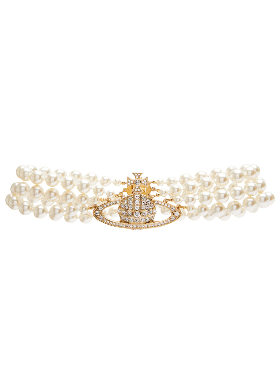 Shop Vivienne Westwood Orb-embellished Swarovski Pearl Choker In Gold
