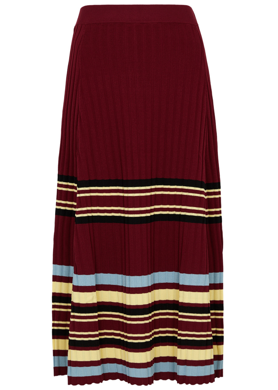 Shop Wales Bonner Wander Striped Stretch-knit Midi Skirt In Red