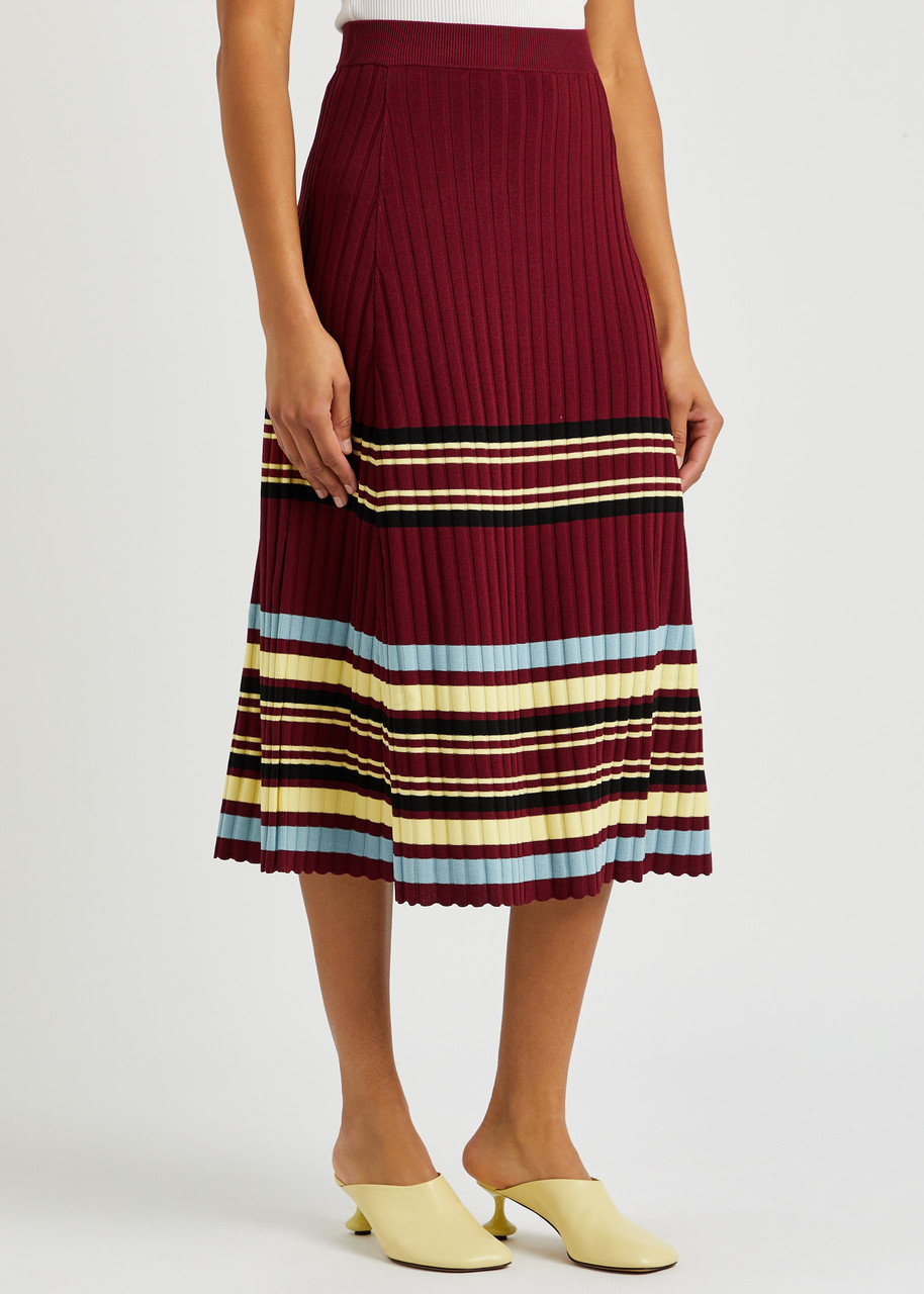 Shop Wales Bonner Wander Striped Stretch-knit Midi Skirt In Red