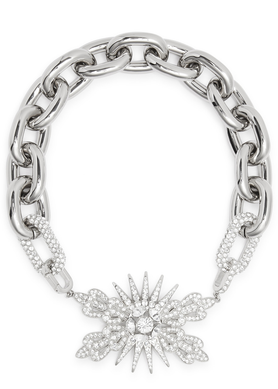 Rabanne Xl Link Crystal-embellished Choker In Silver