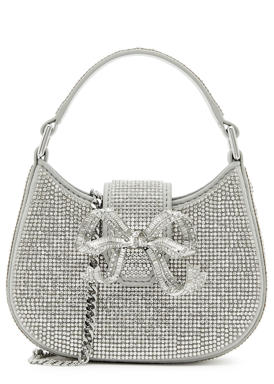 Self-Portrait Bow Mini Python-effect Leather Top Handle Bag in Gray