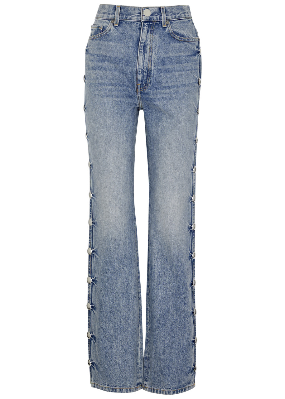 Shop Khaite Danielle Studded Straight-leg Jeans In Denim