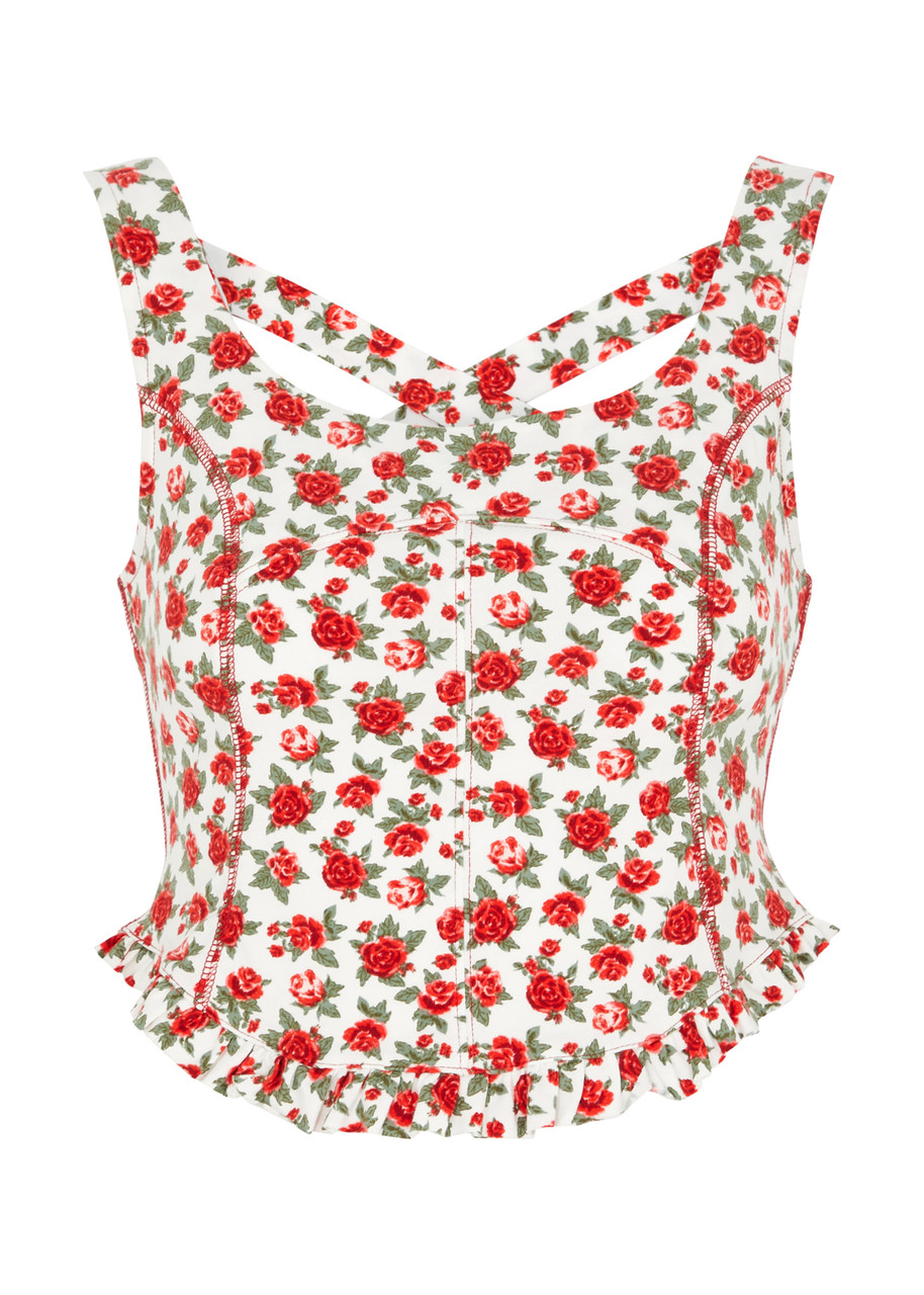 Free People Melanie Floral-print Stretch-cotton Tank top - Ivory - L