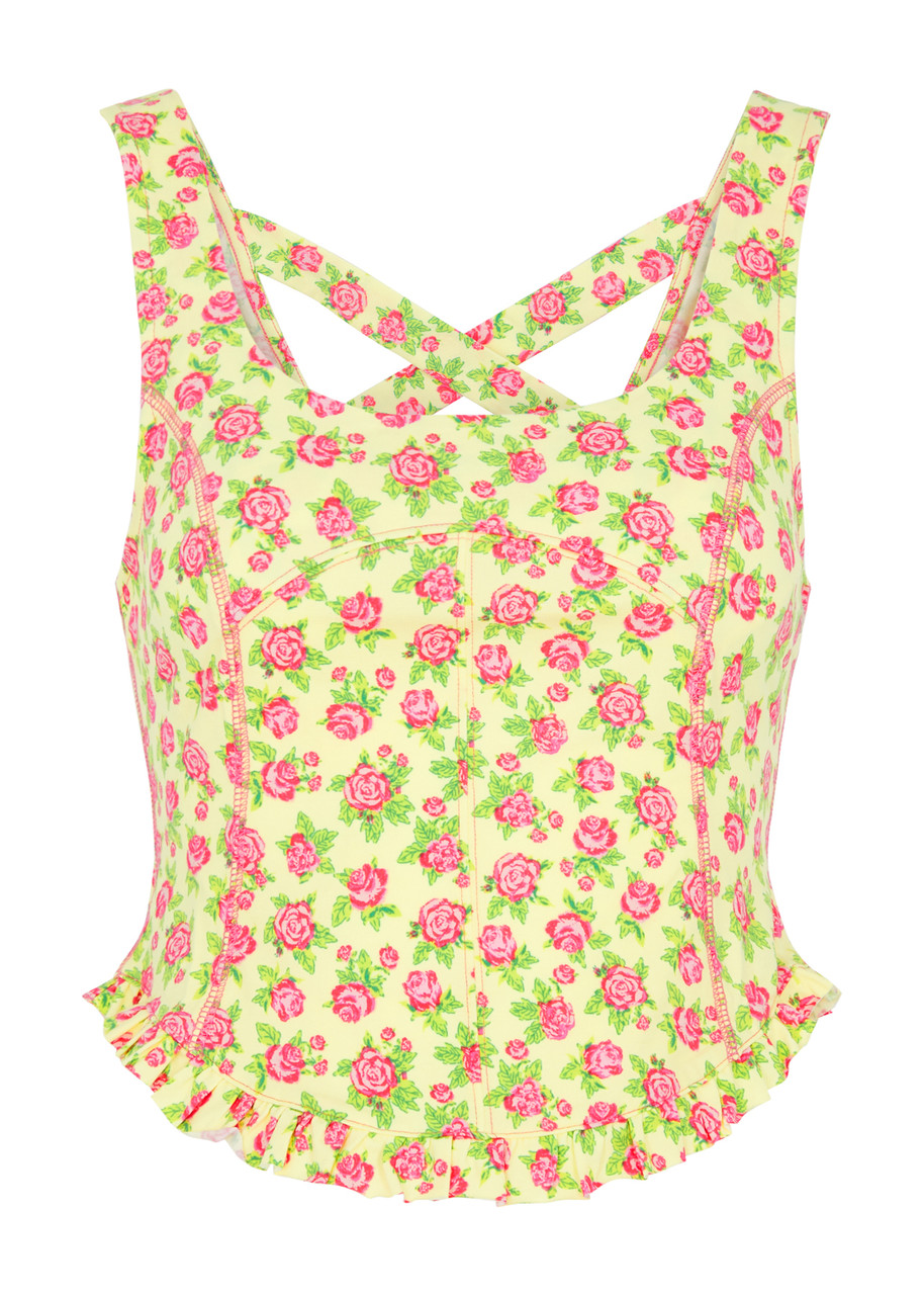 Free People Melanie Floral-print Stretch-cotton Tank Top In Yellow