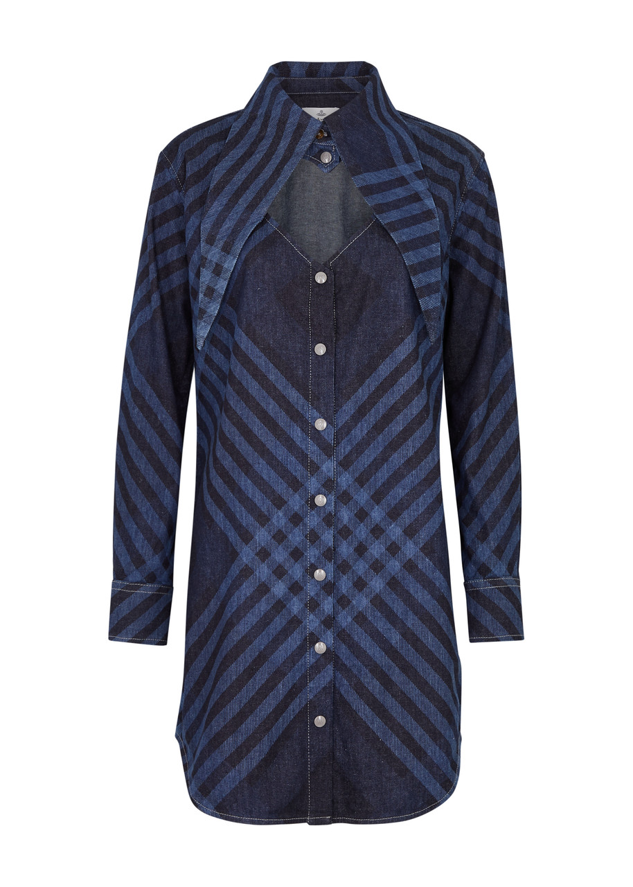 Vivienne Westwood Tartan Stretch-denim Mini Shirt Dress - Blue
