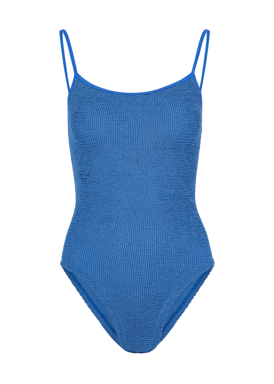 Hunza G Pamela Seersucker Swimsuit - Mid Blu - One Size