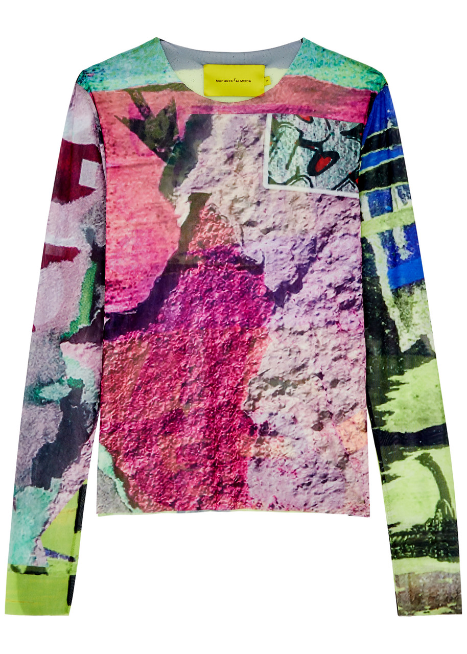 Marques' Almeida Printed Mesh Top In Multicoloured