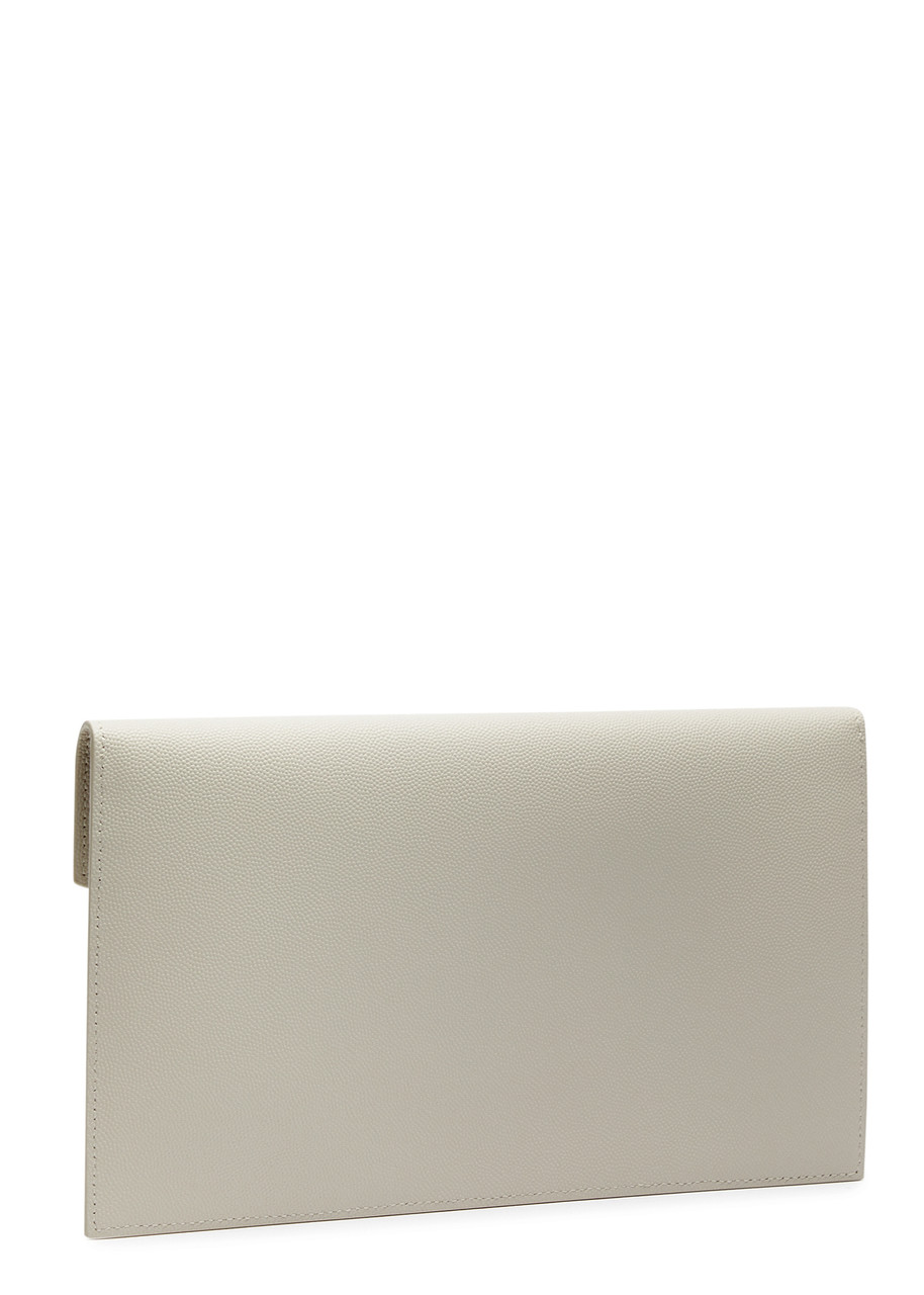 Saint Laurent Uptown Pebbled Leather Pouch In White