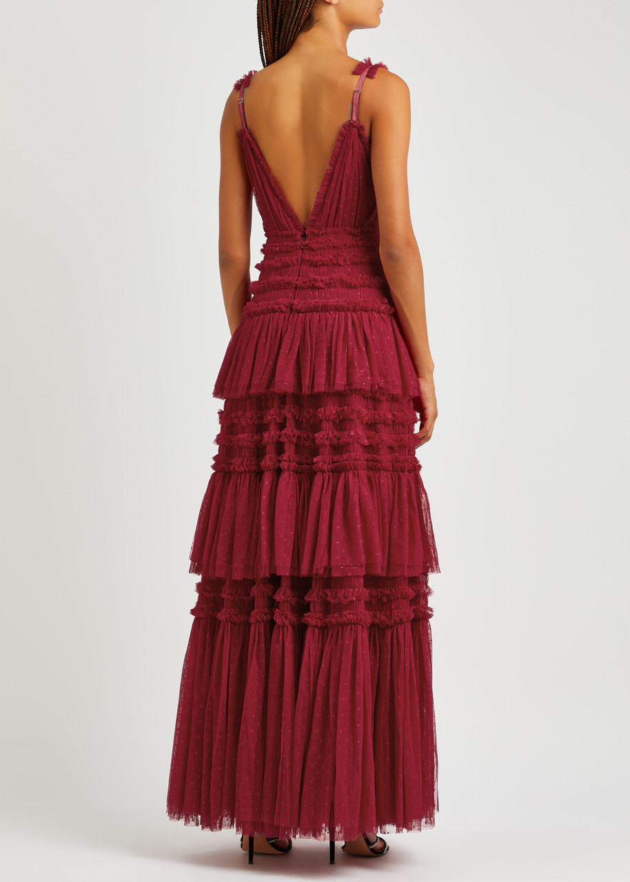  Needle & Thread Candice Ruffled Tulle Gown - Red - 14 