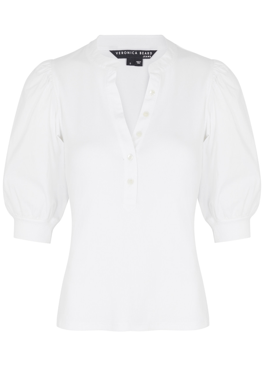 Veronica Beard Coralee Ribbed Stretch-cotton Top In White
