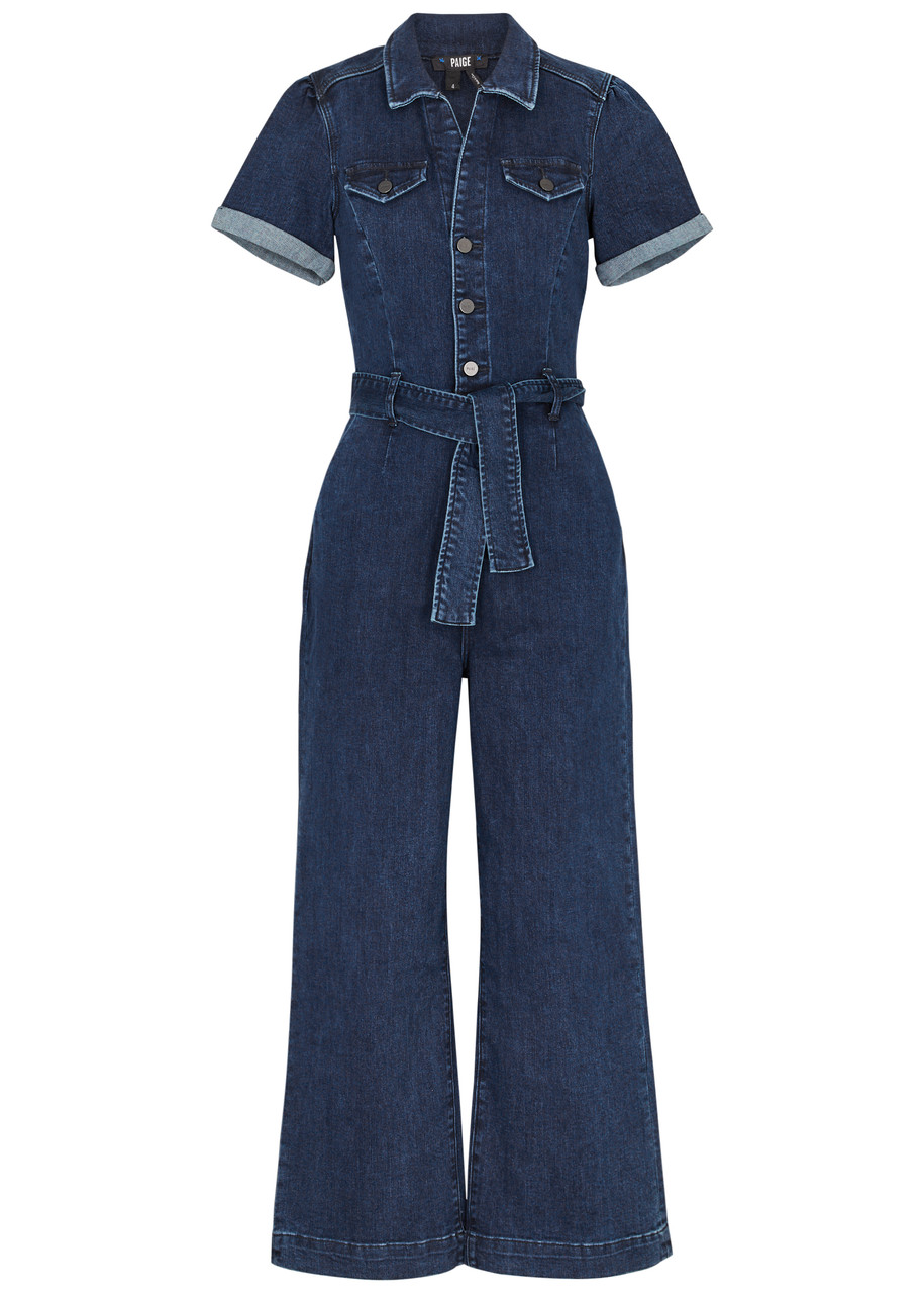 Paige Anessa Wide-leg Stretch-denim Jumpsuit In Blue