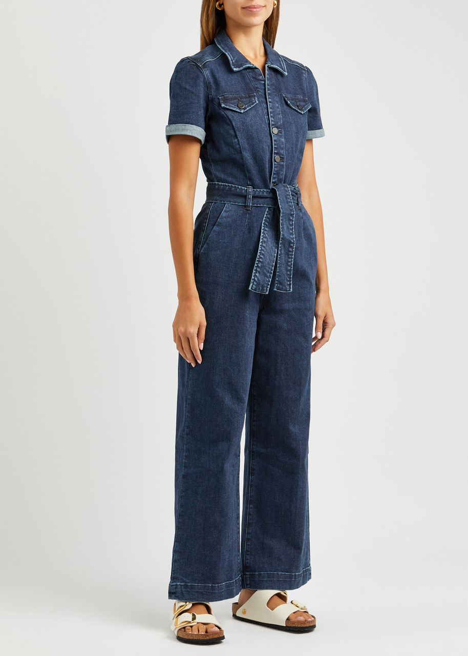 Paige Anessa Wide-leg Stretch-denim Jumpsuit In Blue
