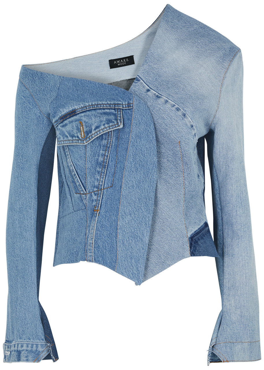 A.W.A.K.E Mode Panelled Off-the-shoulder Denim top - Blue - 42 (UK 14 / L)
