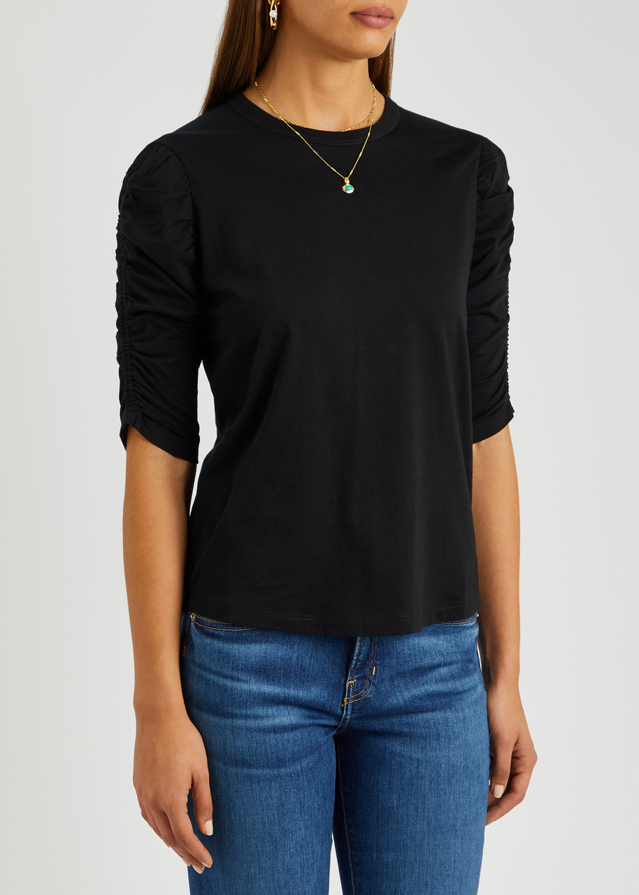 Veronica Beard Waldorf Ruched-sleeve T-shirt In Black