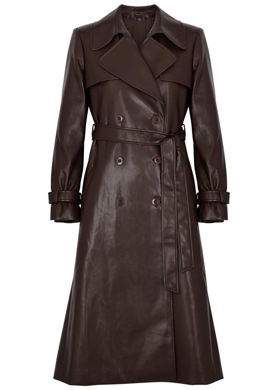 Alice And Olivia Elicia Faux Leather Trench Coat In Brown