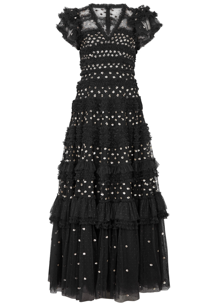 NEEDLE & THREAD VIVIAN SEQUIN-EMBELLISHED RUFFLED TULLE GOWN