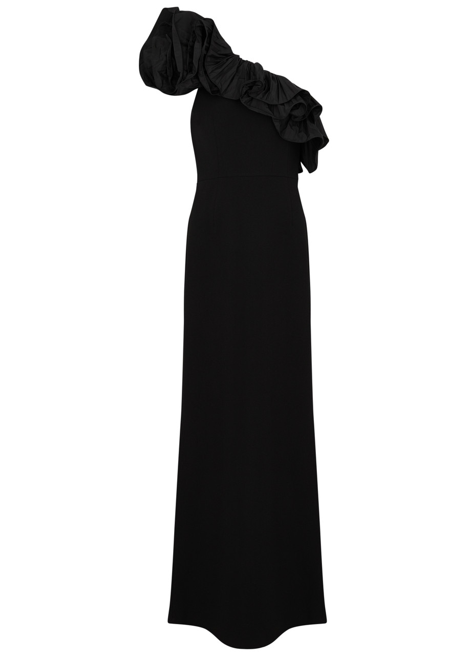 Rebecca Vallance Chloe Ruffle-trimmed One-shoulder Gown In Black