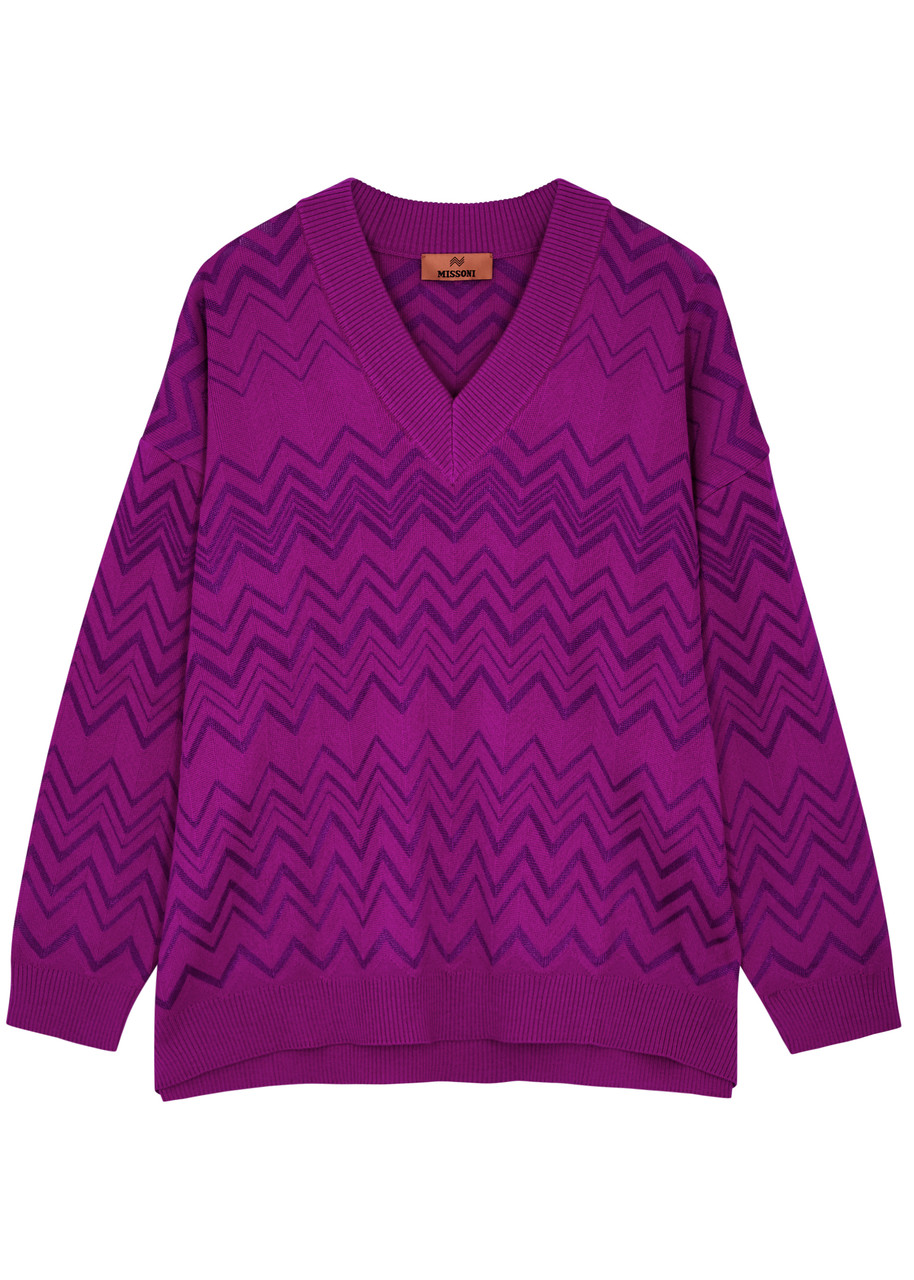 Missoni Zigzag-intarsia Wool-blend Jumper In Purple