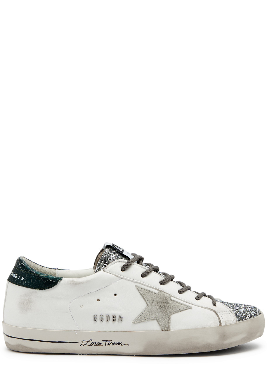 Golden Goose Superstar Distressed Leather Sneakers In White