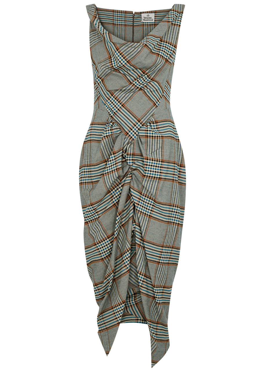 Vivienne Westwood Panther Checked Woven Midi Dress In Blue