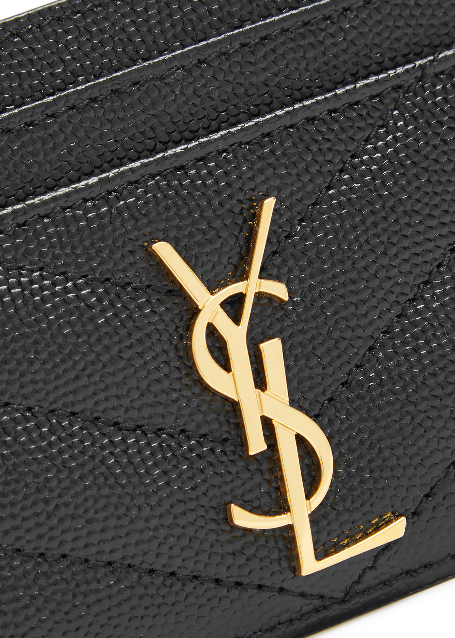  Saint Laurent Logo Leather Card Holder - Black 