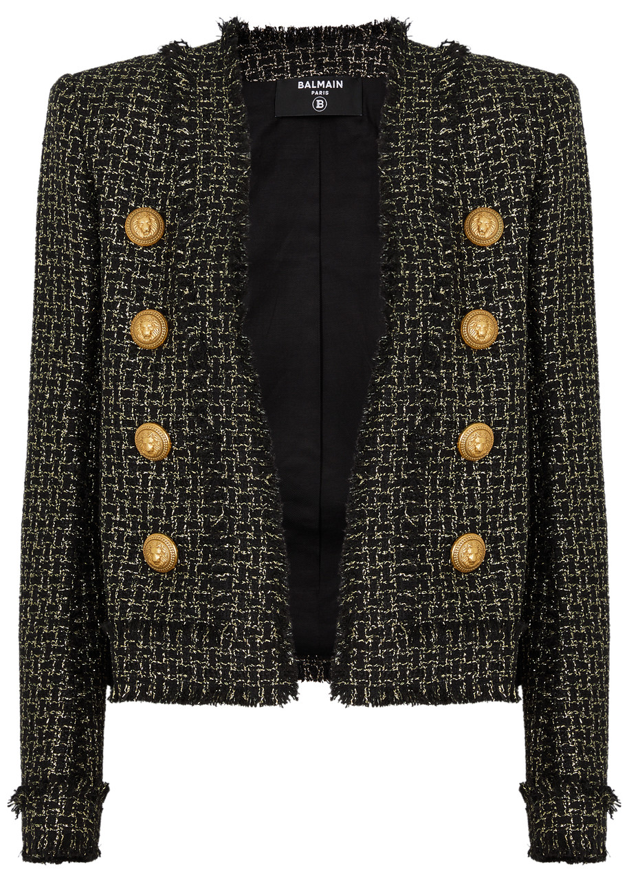 Balmain Black Jacket With Jewel Buttons In Tweed Woman In Black