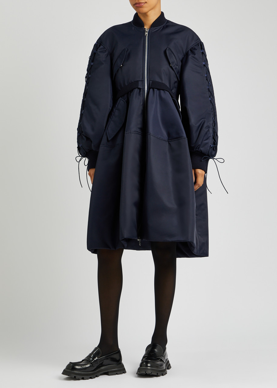  Simone Rocha Lace-up Shell Bomber Coat - Navy - 8 
