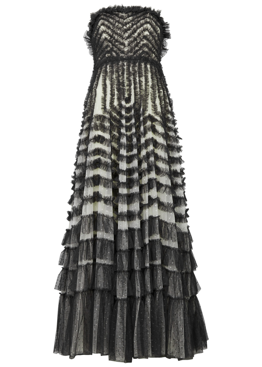 Needle & Thread La Vie En Rose Ruffled Tulle Gown - Black - 14