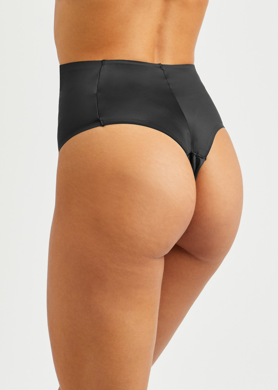 Spanx Shaping High-waist Stretch-satin Thong In Black