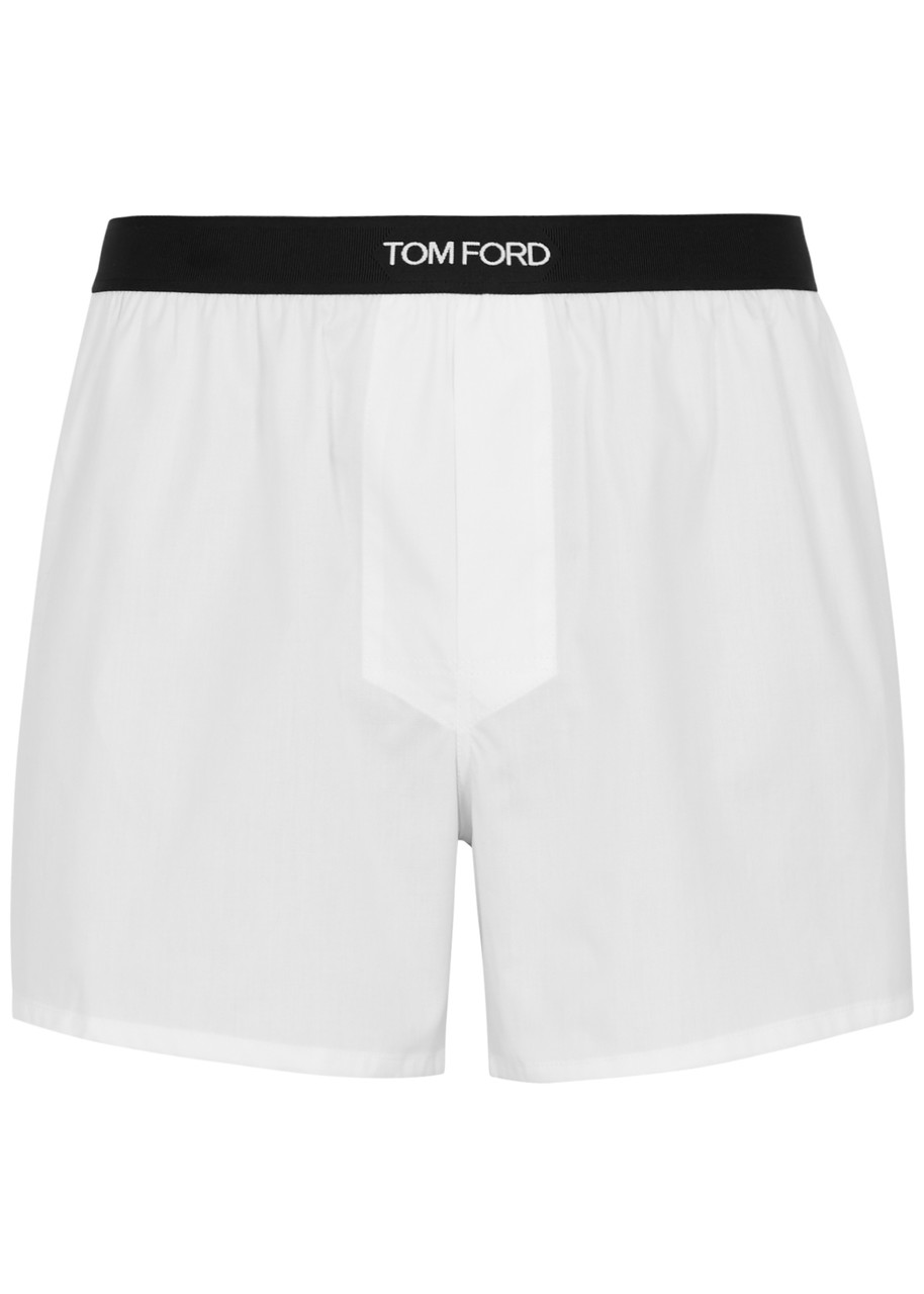 Shop Tom Ford Logo Cotton Boxer Shorts In White