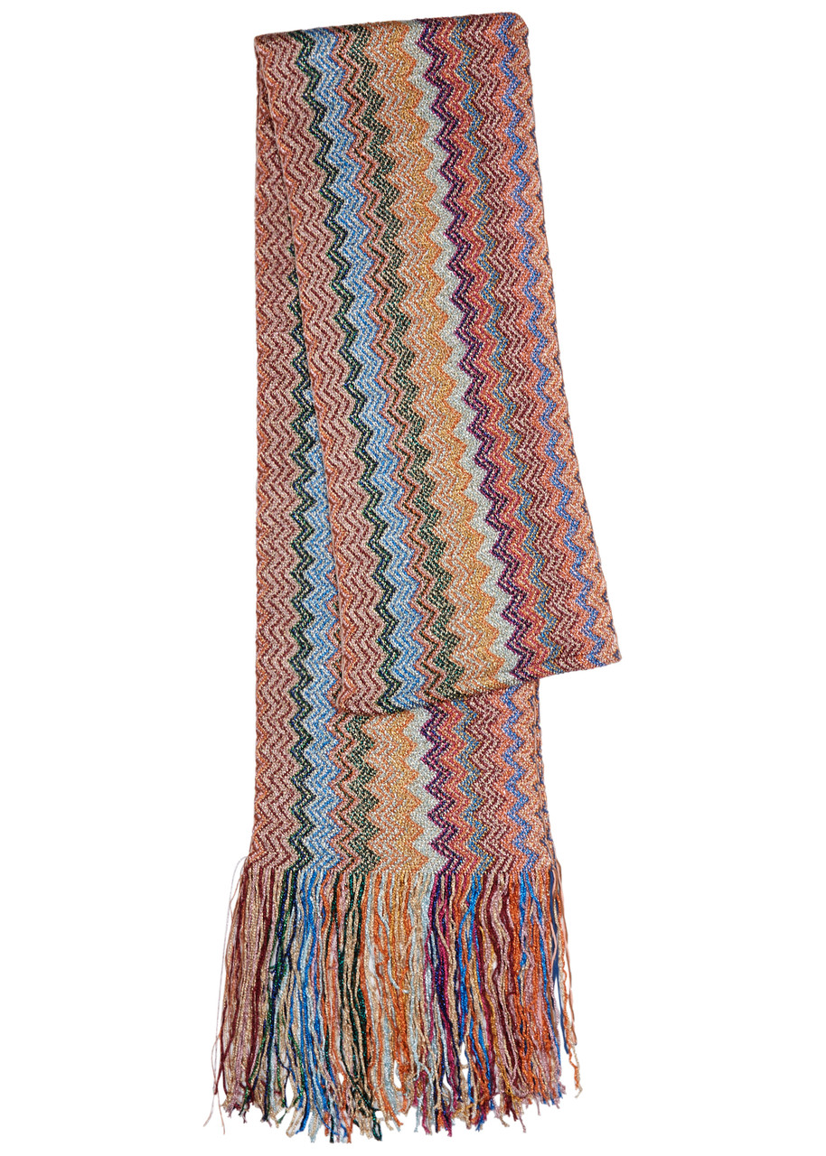 Missoni Skinny Zigzag Metallic-knit Scarf In Multicoloured