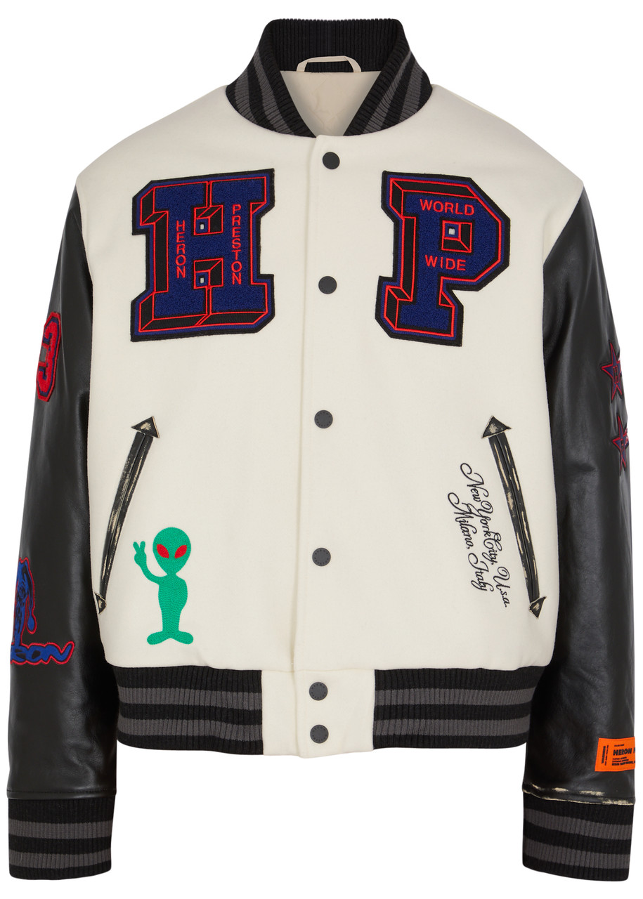 Heron Preston Preston Multi-patch Varsity Jacket In Ivory