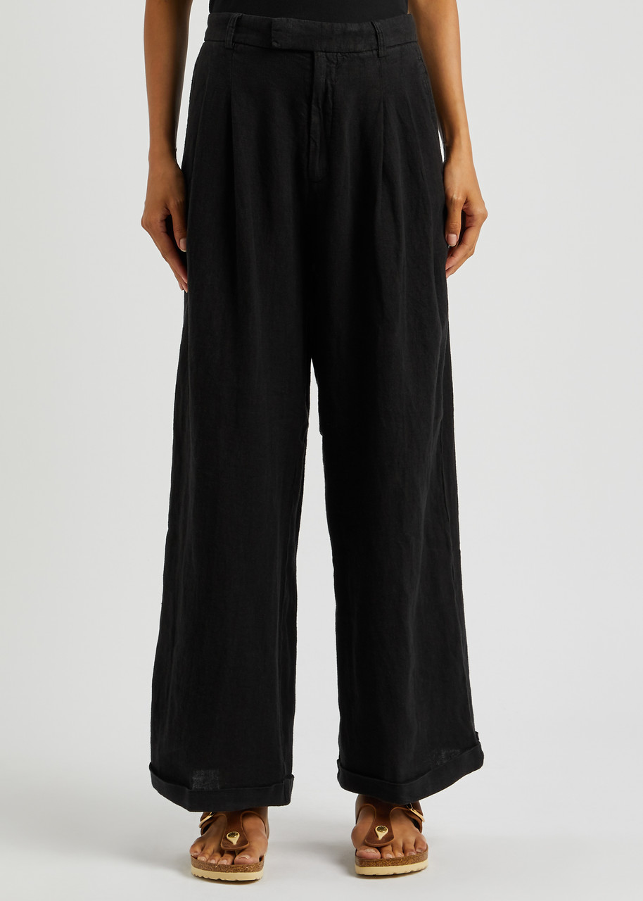 Free People Lyla Wide-leg Linen Trousers In Black