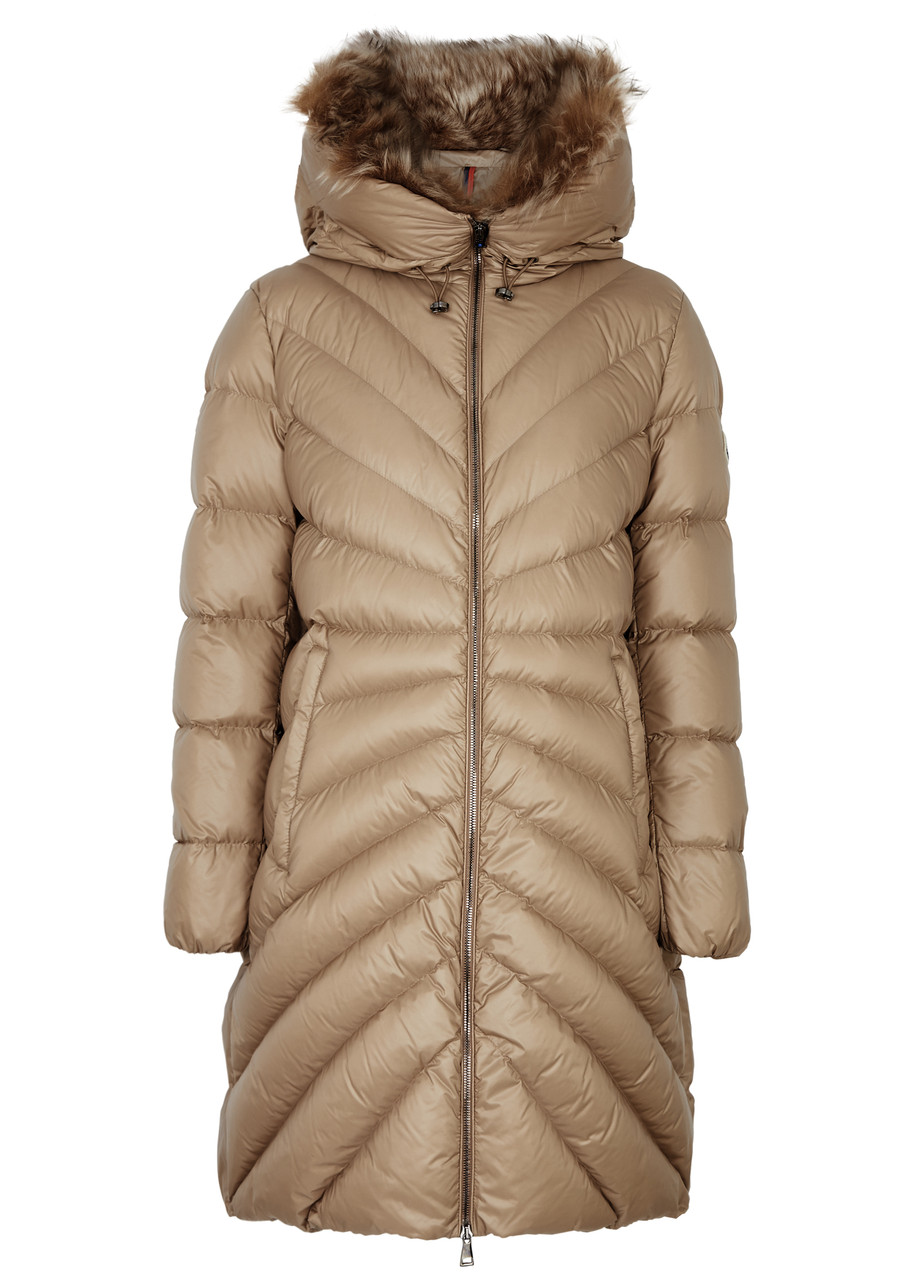 Moncler Chandre Fur-trimmed Quilted Shell Coat In Beige