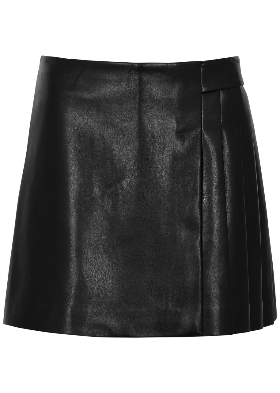 Shop Alice And Olivia Alice + Olivia Toni Pleated Faux Leather Mini Skirt In Black