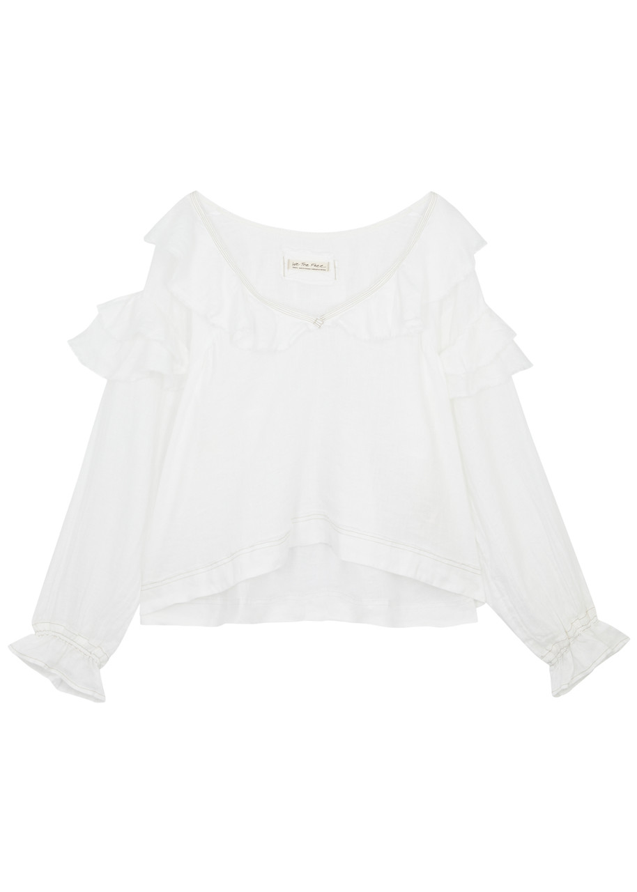 Free People Ruffled Linen Top In Ivory