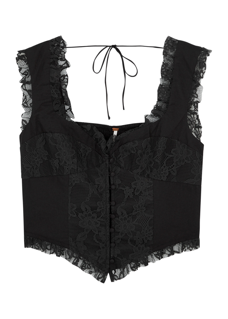 Free People Wildest Dreams Lace-panelled Corset Top In Black