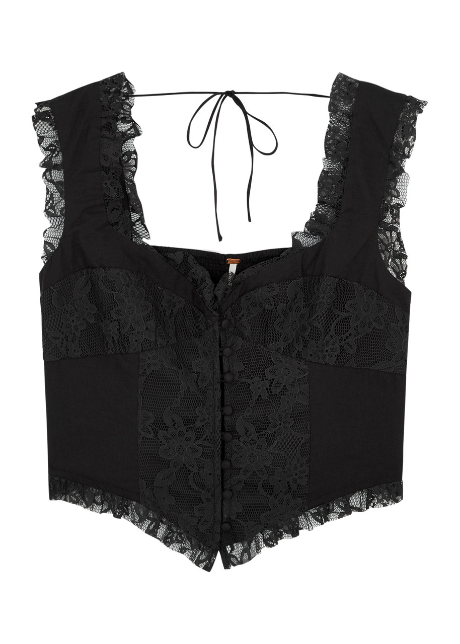 Free People Wildest Dreams Lace-panelled Corset top - Black