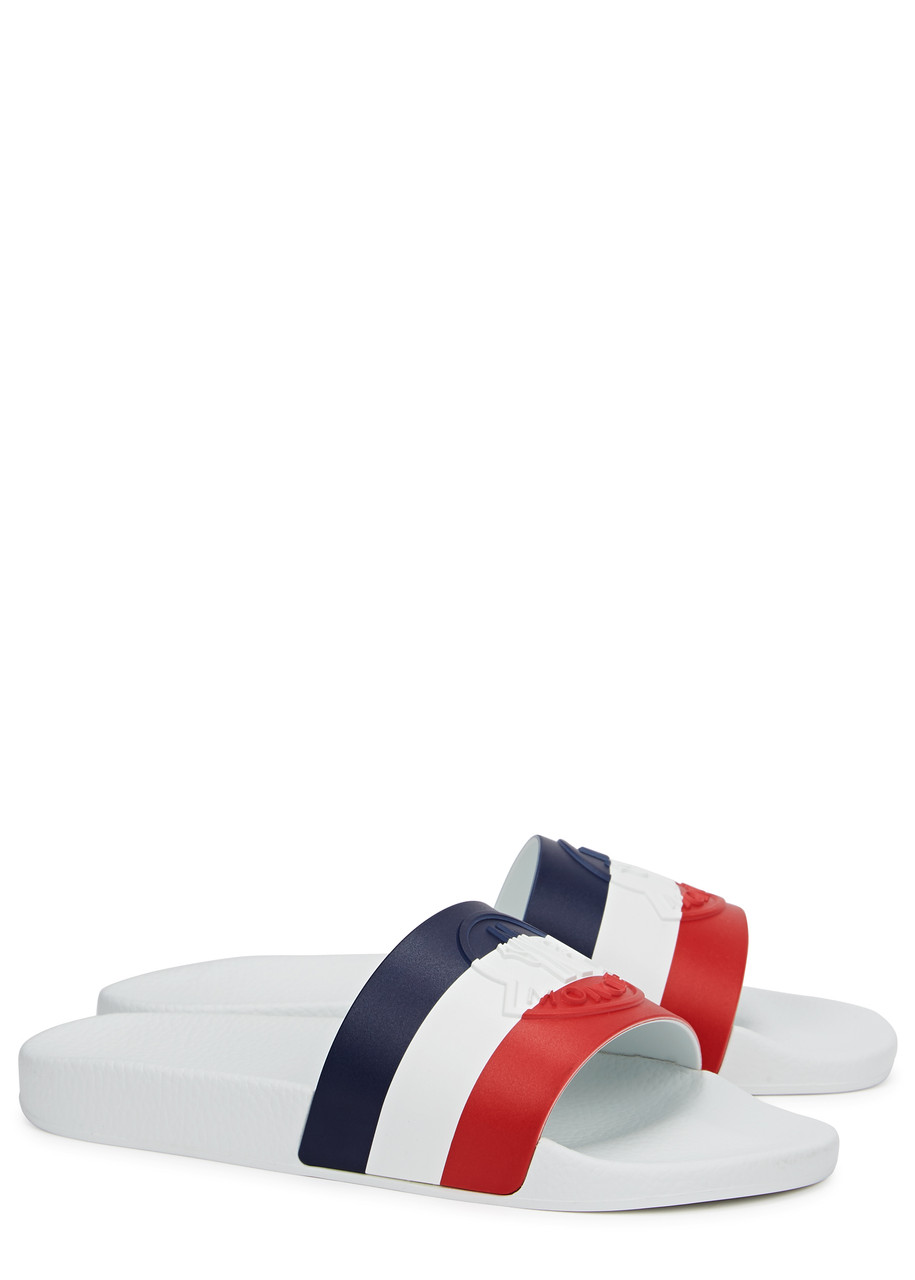  Moncler Basile Striped Rubber Sliders - White - 6 