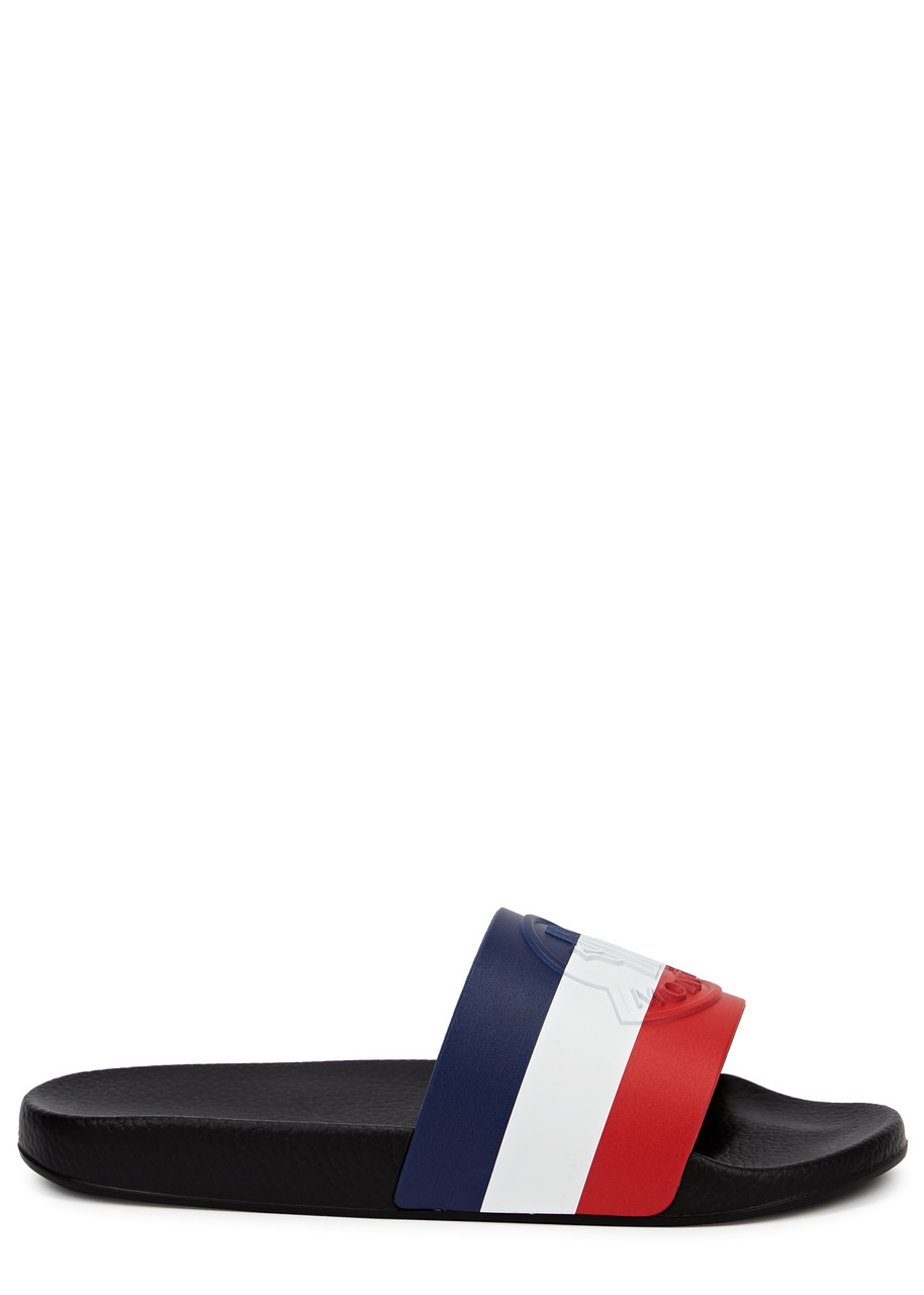 Moncler Basile Striped Rubber Sliders In Black