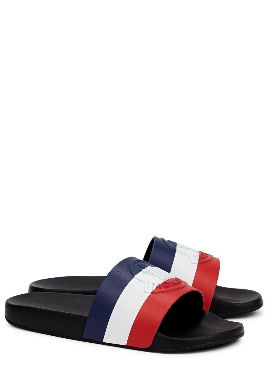  Moncler Basile Striped Rubber Sliders - Black - 10 
