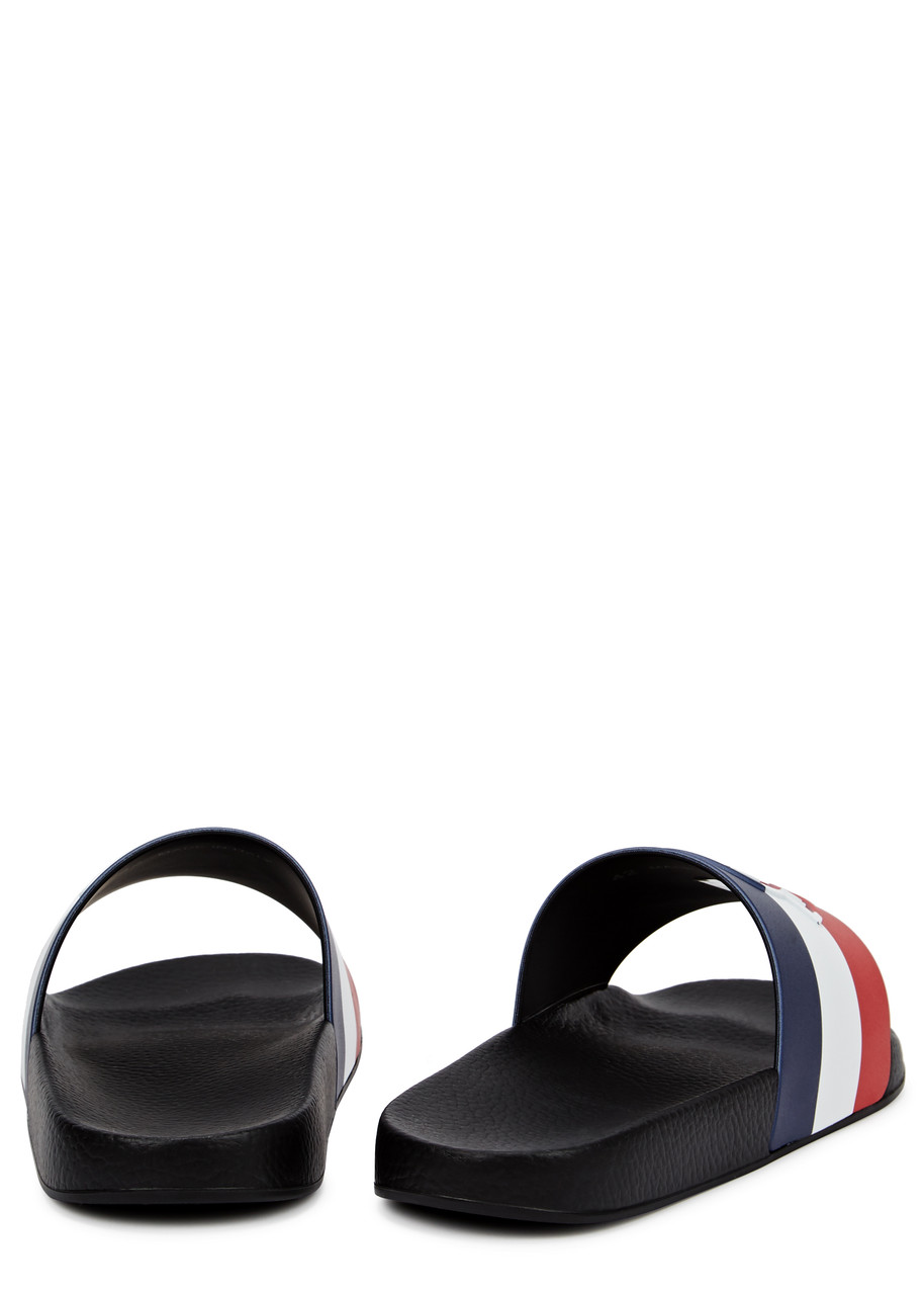  Moncler Basile Striped Rubber Sliders - Black - 10 
