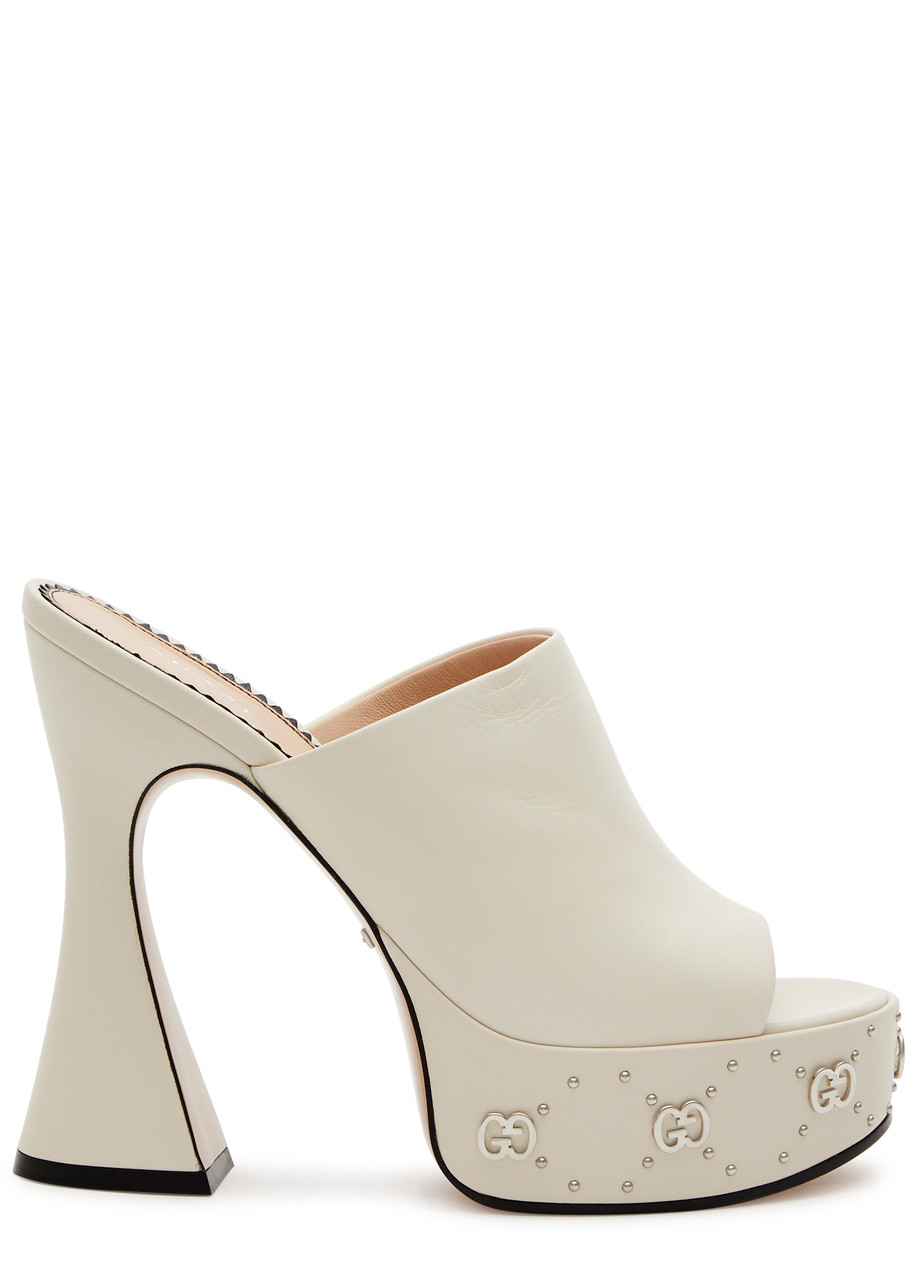 Gucci Janaya 140 Embellished Leather Platform Mules - White - 6