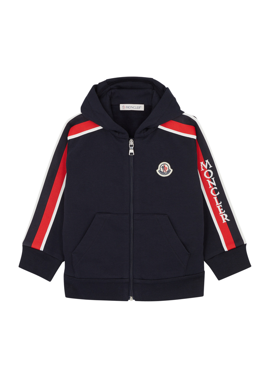 Shop Moncler Kids Logo Stretch-cotton Sweatshirt In Navy