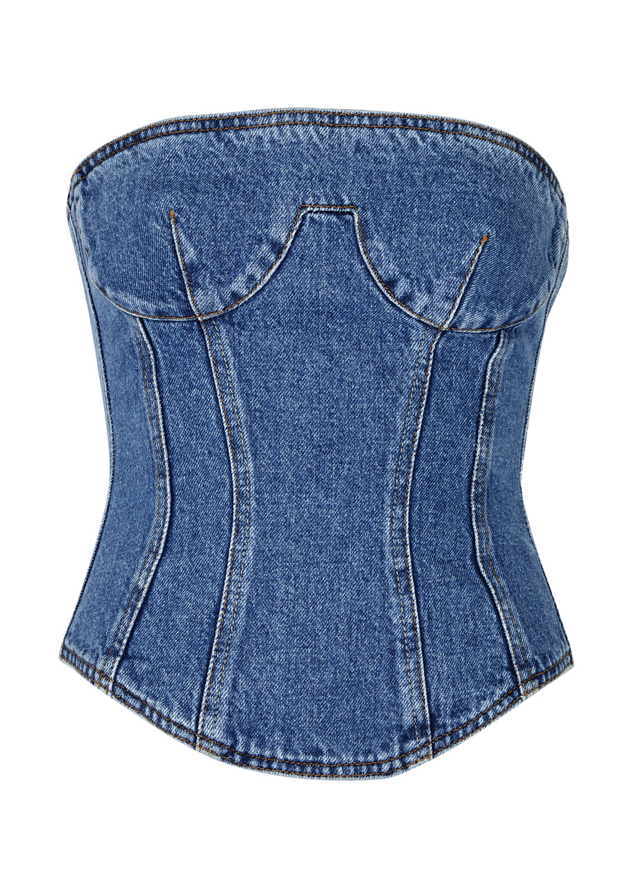 Magda Butrym Structured Denim Corset Top With Gathered Back In Blue
