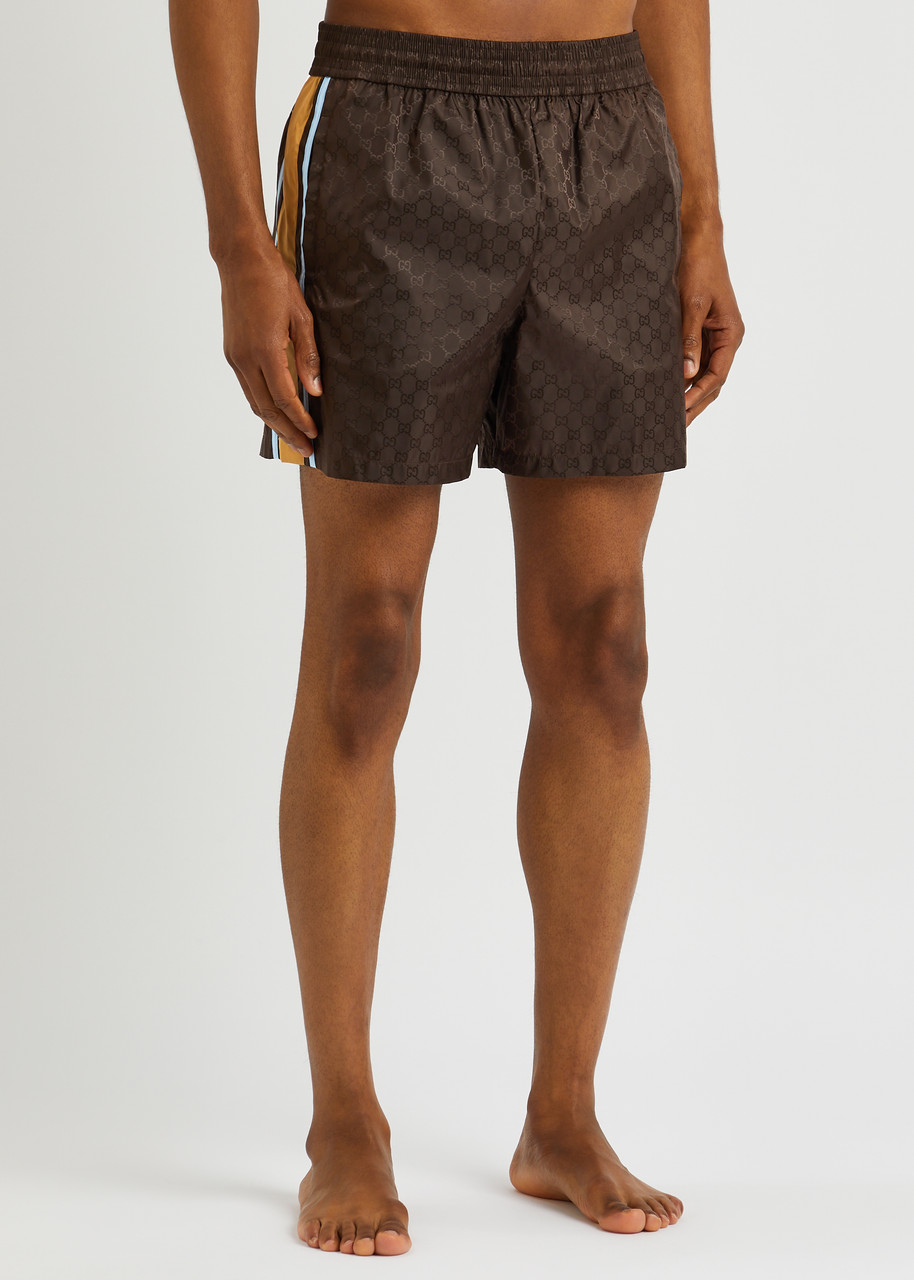  Gucci Logo-jacquard Shell Swim Shorts - Brown 