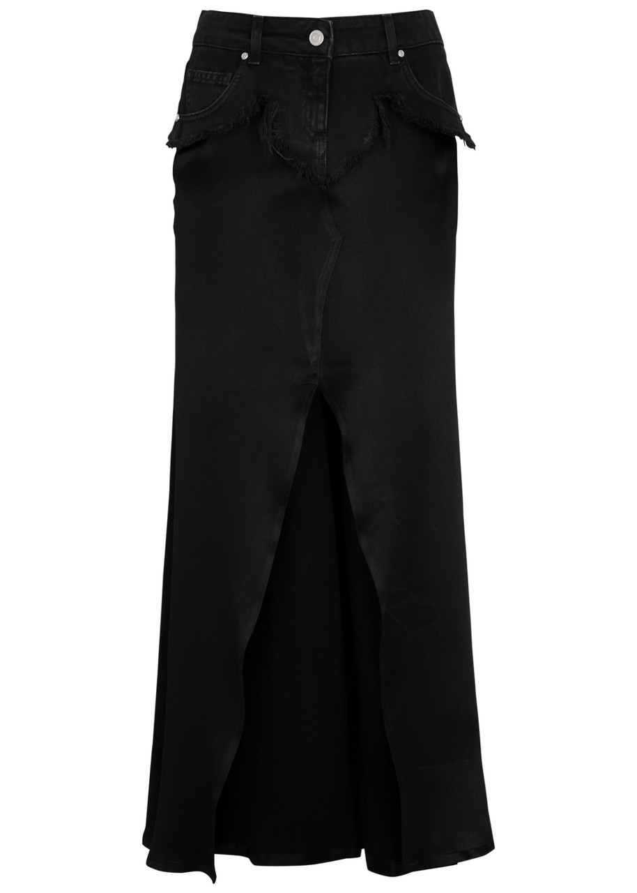 Blumarine Denim and Satin Maxi Skirt - Black - 8