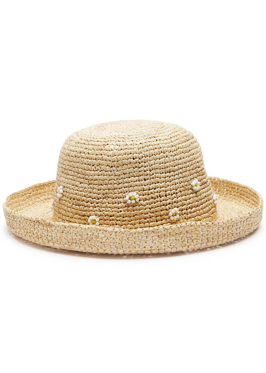Lack Of Color Daisy Cruiser Embellished Raffia Hat In Natural